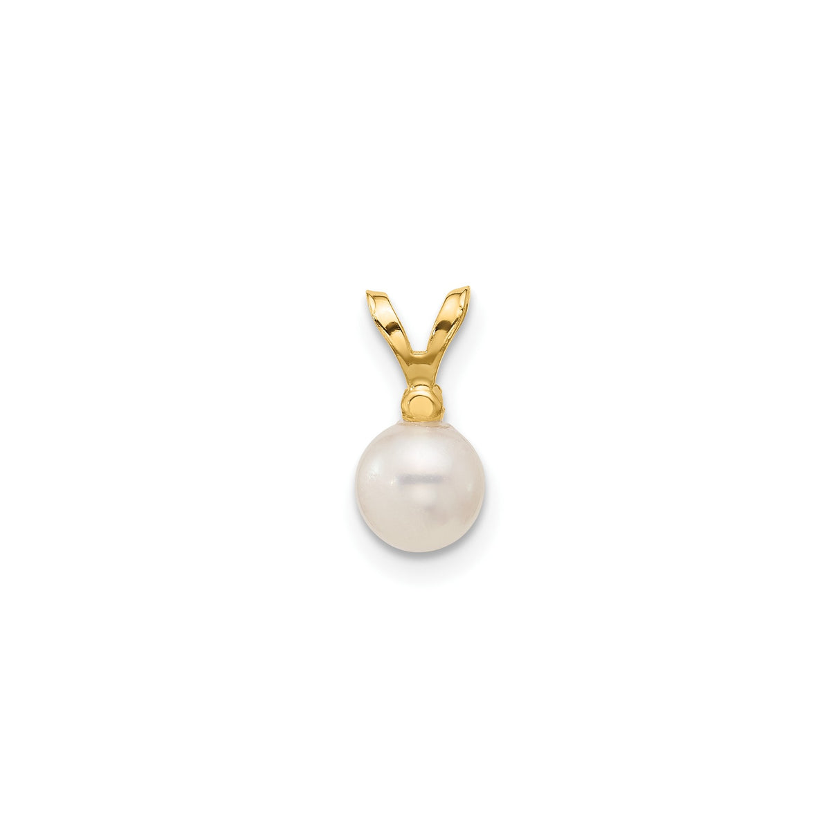 14k Yellow Gold Pendant with White Cultured Pearl and Diamond Accent, Classic Solitaire Style