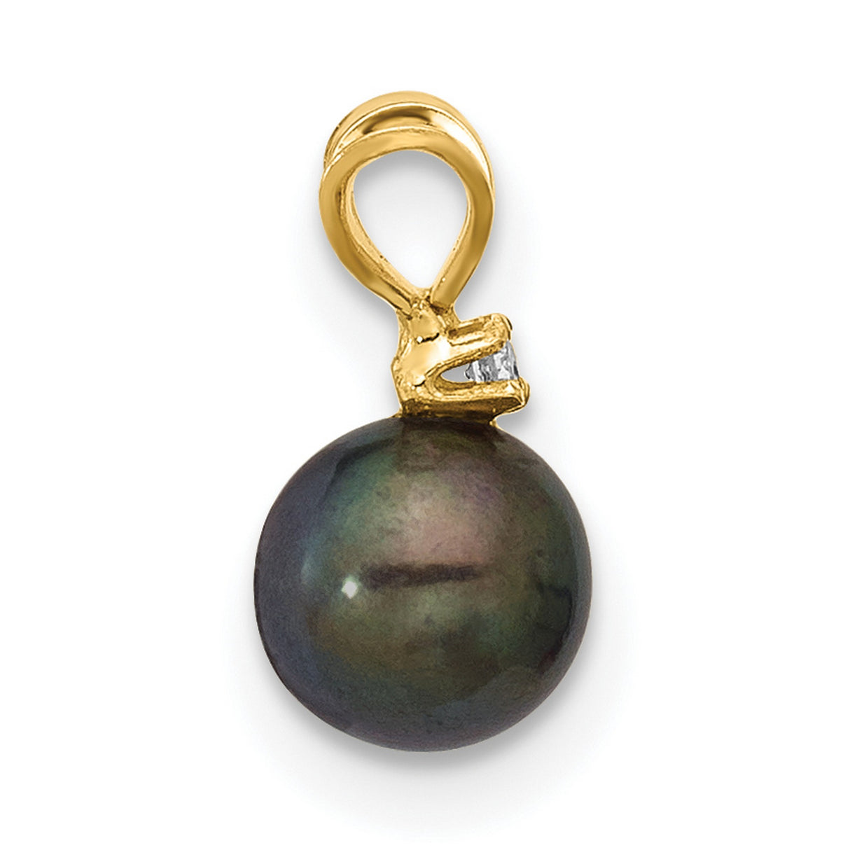 14k Yellow Gold Pendant with Black Tahitian Pearl and Diamond Accent, Classic Charm for Women