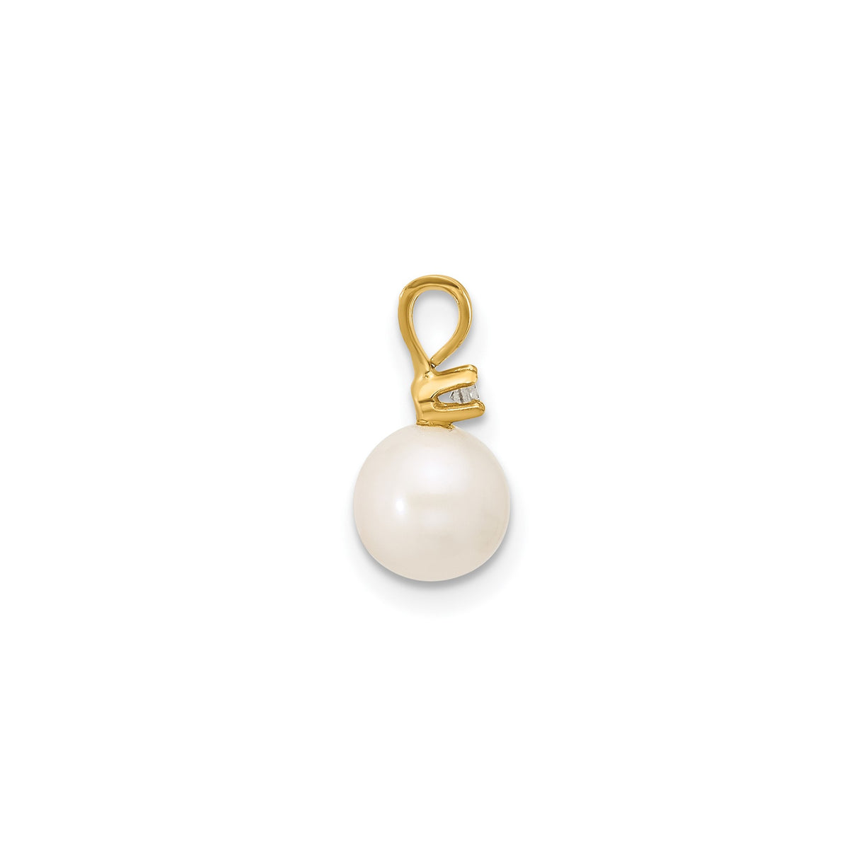 14k Yellow Gold Pendant with White Pearl and Diamond Accent, Classic Elegant Design