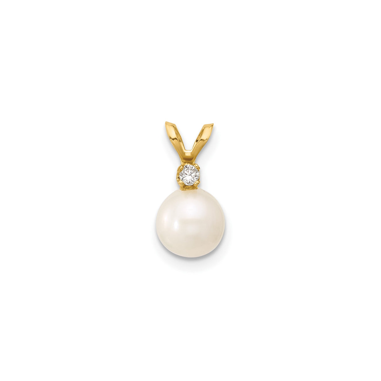14k Yellow Gold Pendant with White Pearl and Diamond Accent, Classic Elegant Design