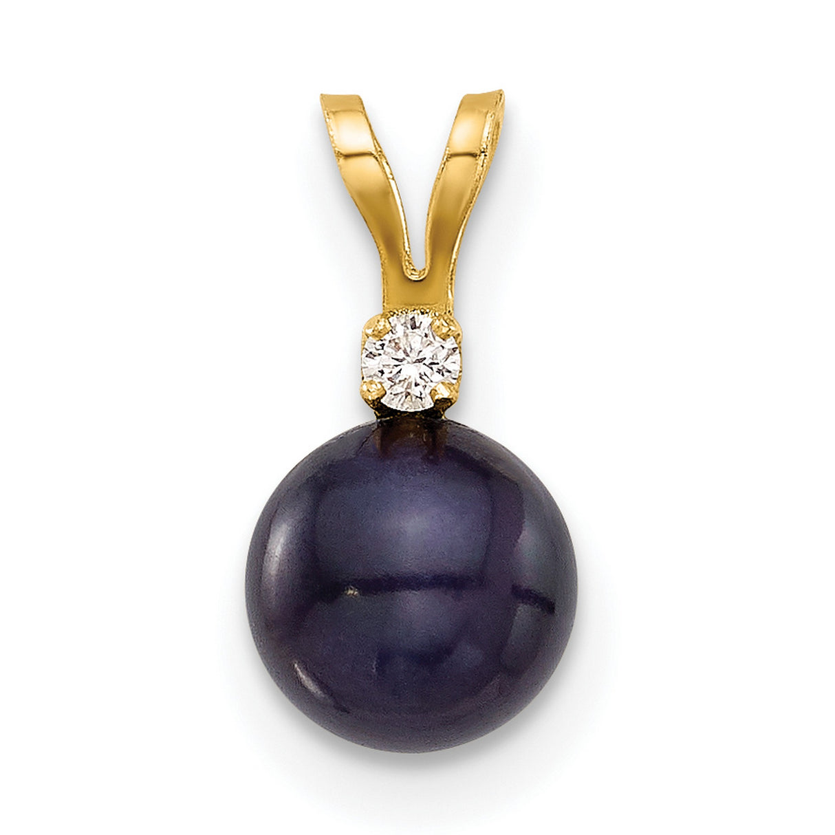 14k Yellow Gold Pendant with Black Pearl and Cubic Zirconia Accent, Drop Charm Design