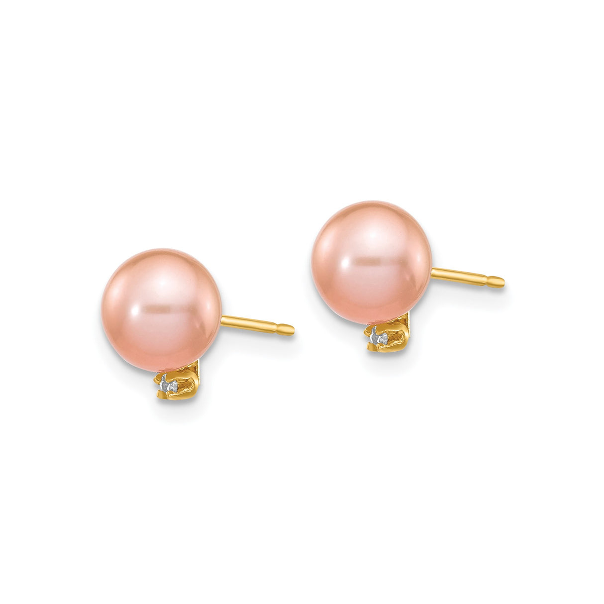 14k Yellow Gold Stud Earrings with Pink Cultured Pearls and Diamond Accents