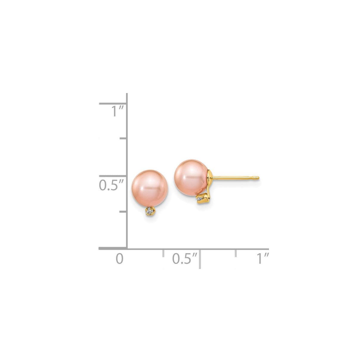 14k Yellow Gold Stud Earrings with Pink Cultured Pearls and Diamond Accents