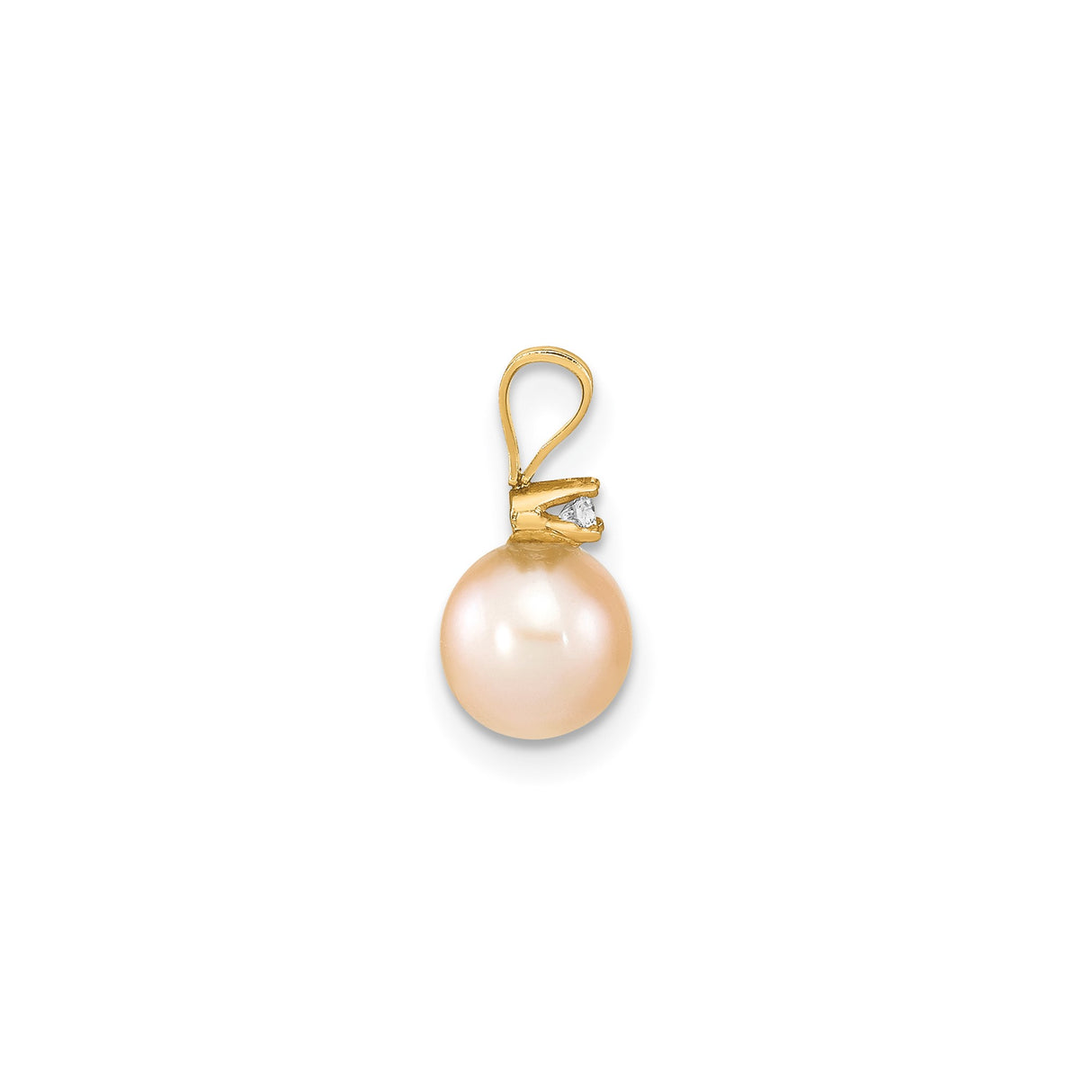 14k Yellow Gold Pendant with Cultured Pearl and Diamond, Elegant Bridal Jewelry for Women