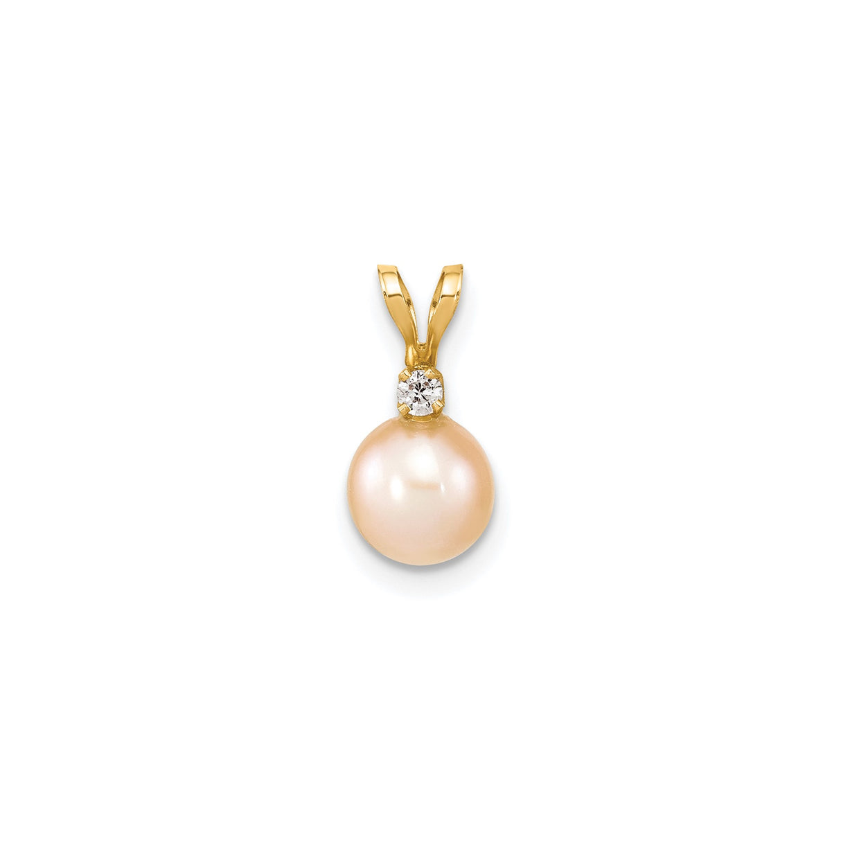 14k Yellow Gold Pendant with Cultured Pearl and Diamond, Elegant Bridal Jewelry for Women