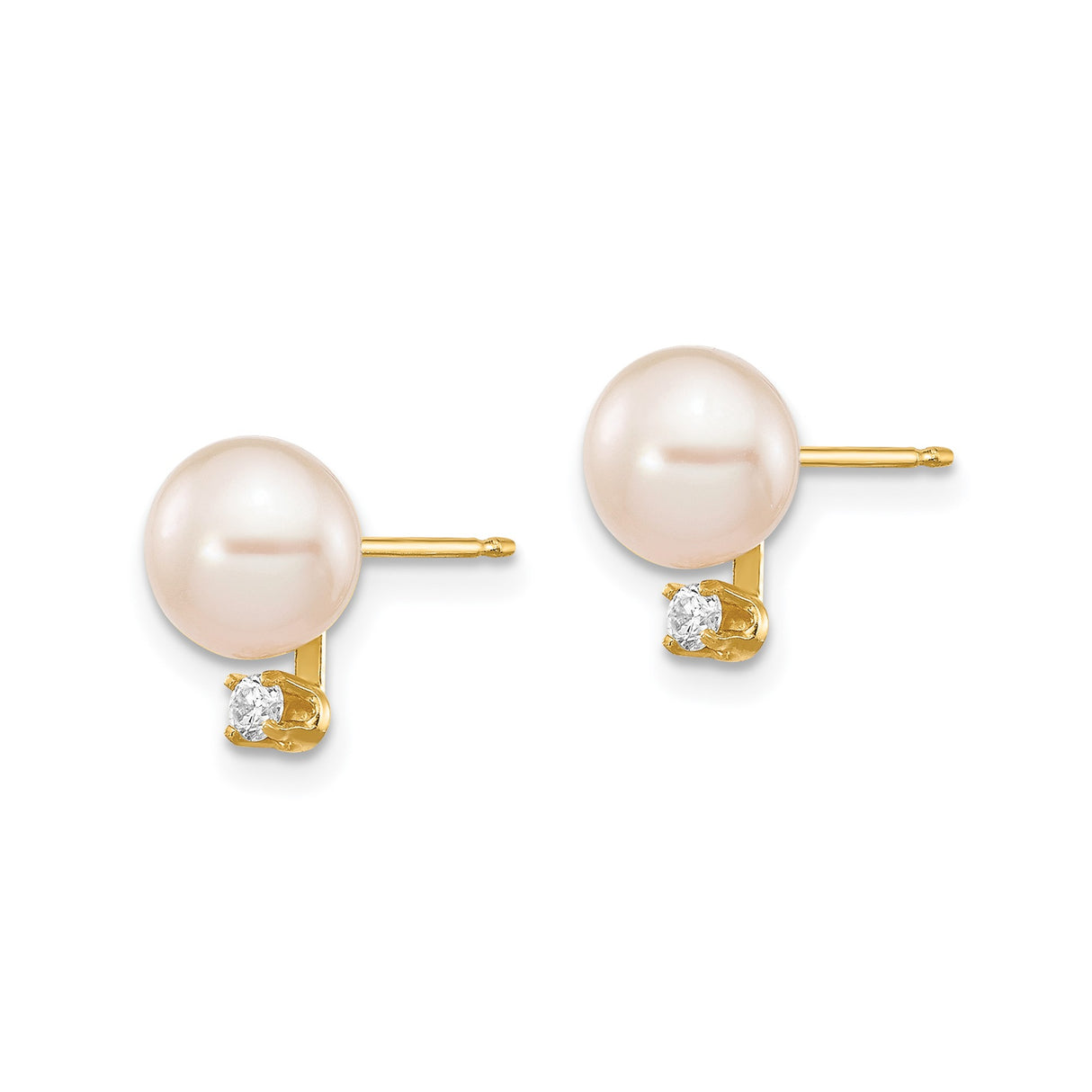 14k Yellow Gold Pearl and Diamond Stud Earrings, Classic Bridal Jewelry for Women