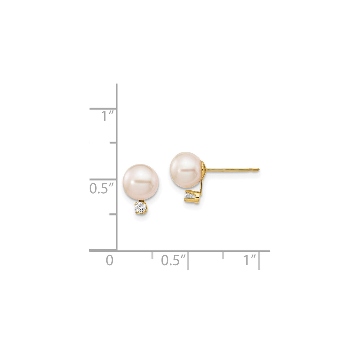 14k Yellow Gold Pearl and Diamond Stud Earrings, Classic Bridal Jewelry for Women