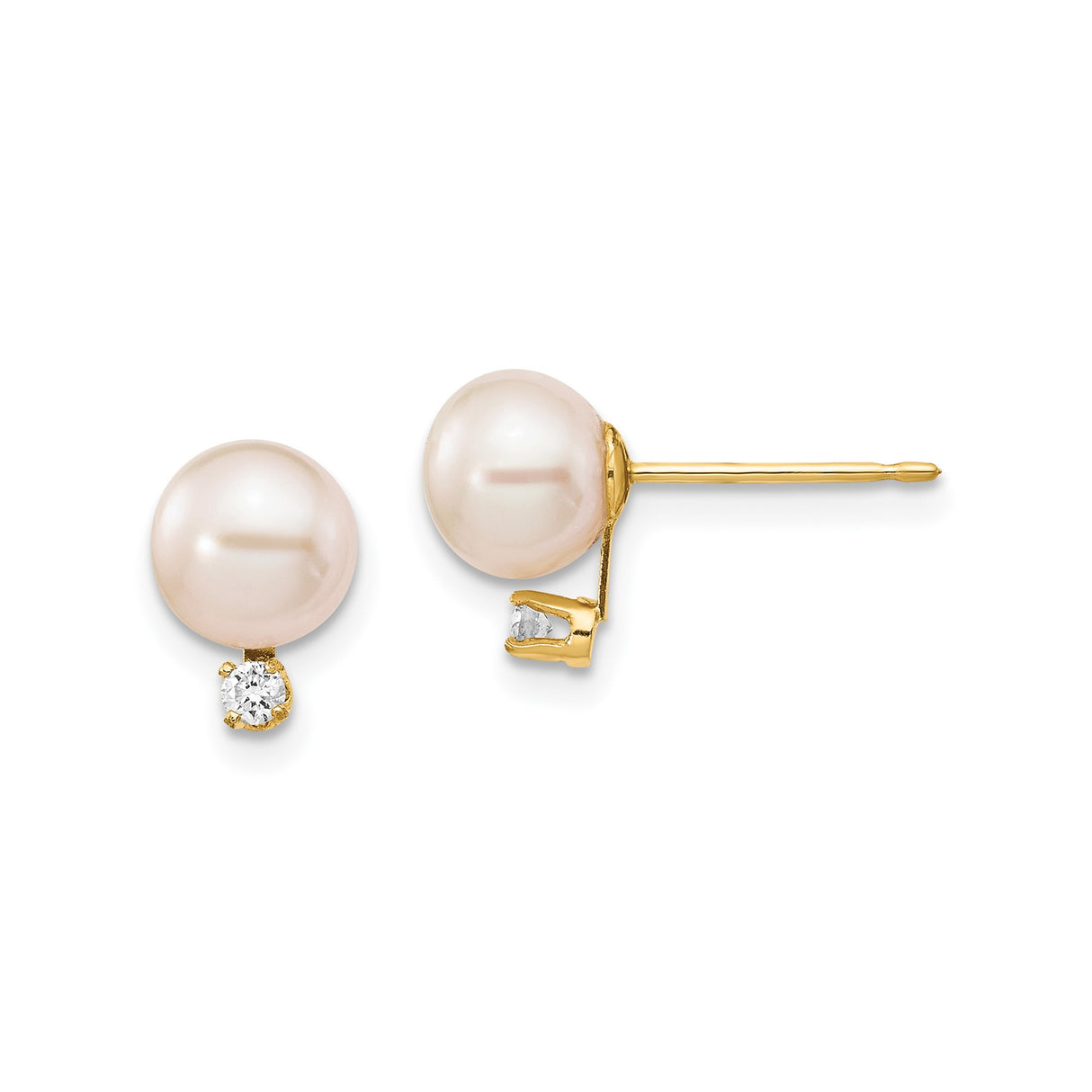 14k Yellow Gold Pearl and Diamond Stud Earrings, Classic Bridal Jewelry for Women