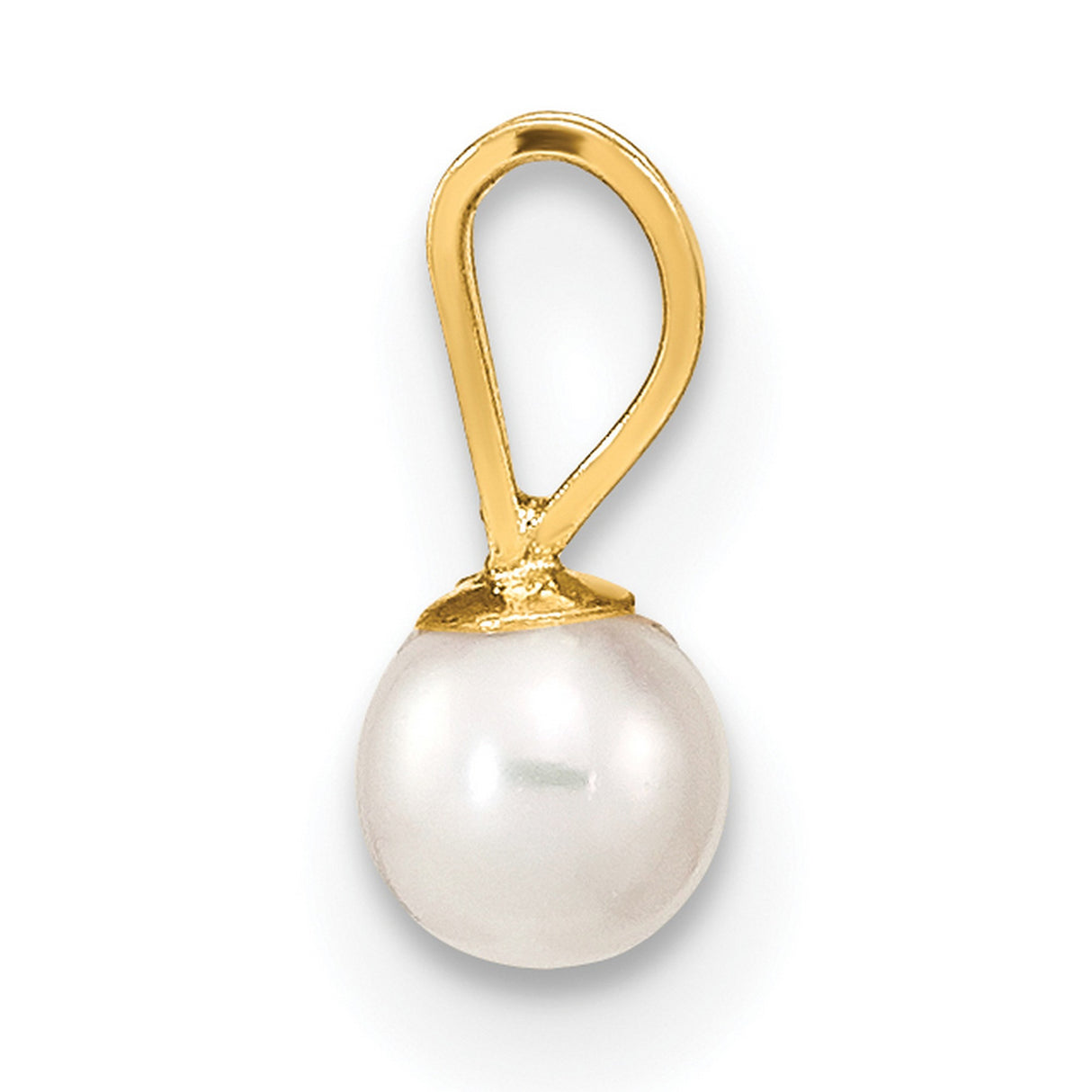 14k Yellow Gold Pendant with White Pearl Drop, Minimalist Dainty Design for Women