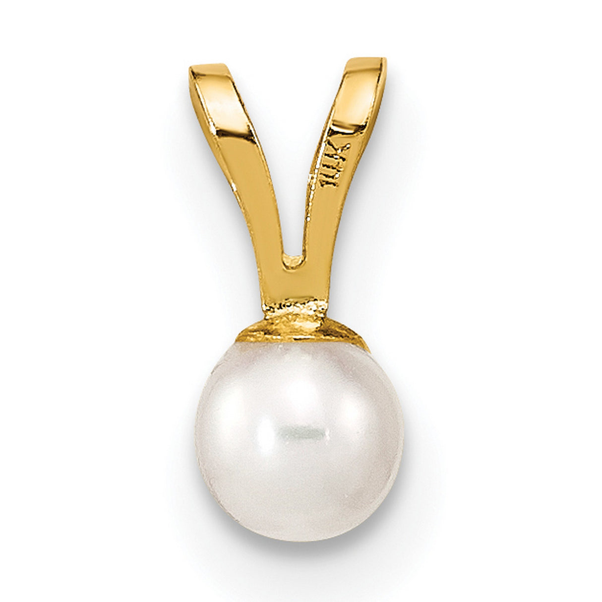 14k Yellow Gold Pendant with White Pearl Drop, Minimalist Dainty Design for Women