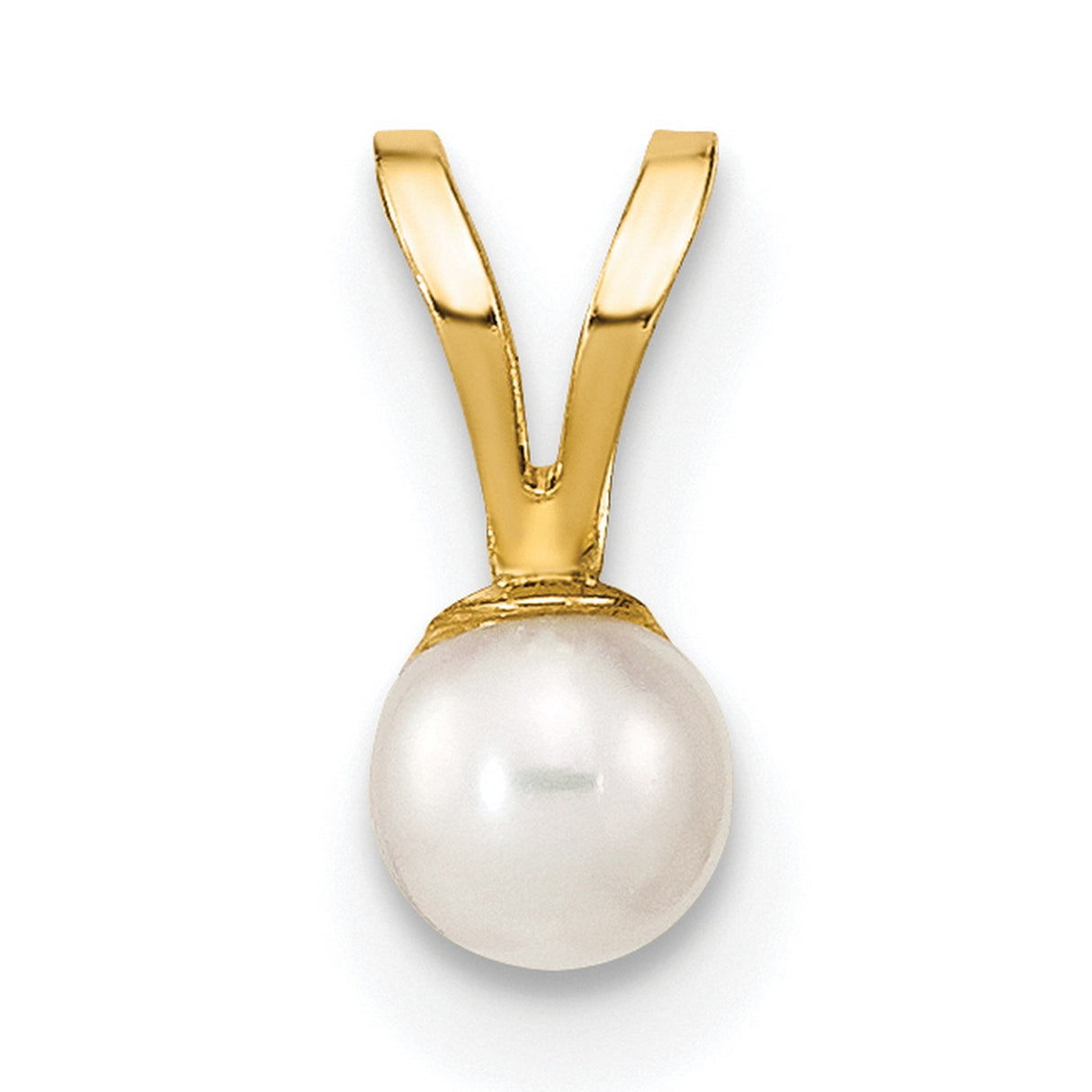 14k Yellow Gold Pendant with White Pearl Drop, Minimalist Dainty Design for Women