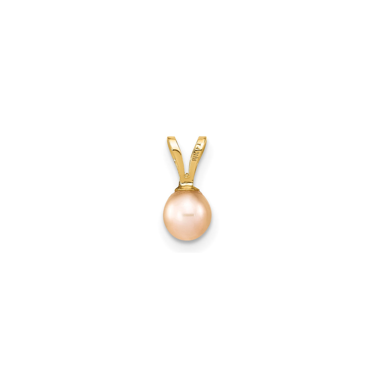 14k Yellow Gold Pendant with Round Pink Cultured Freshwater Pearl, Dainty Charm for Women