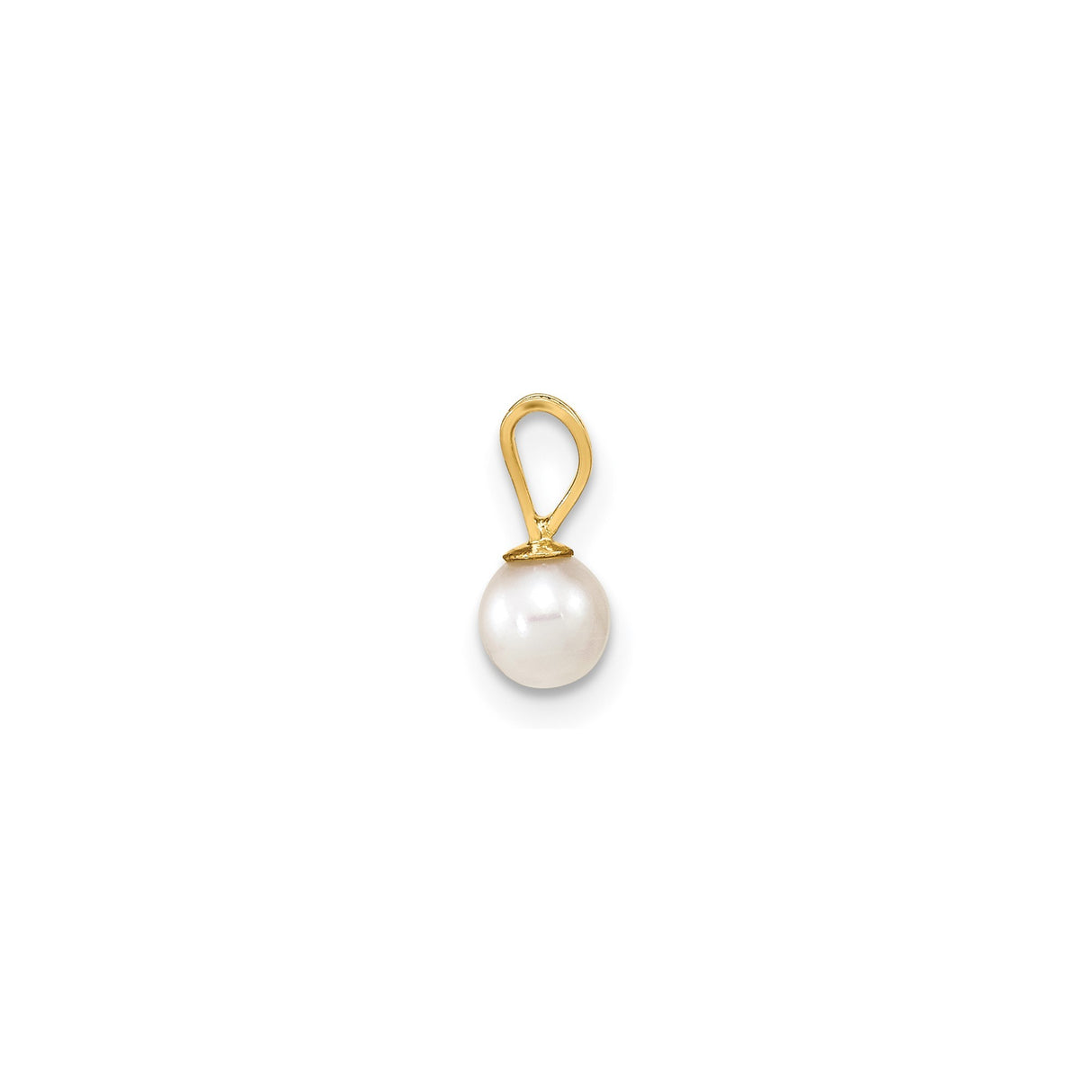 4 5mm Round White Cultured Pearl Charm Pendant in Real 14k Yellow Gold