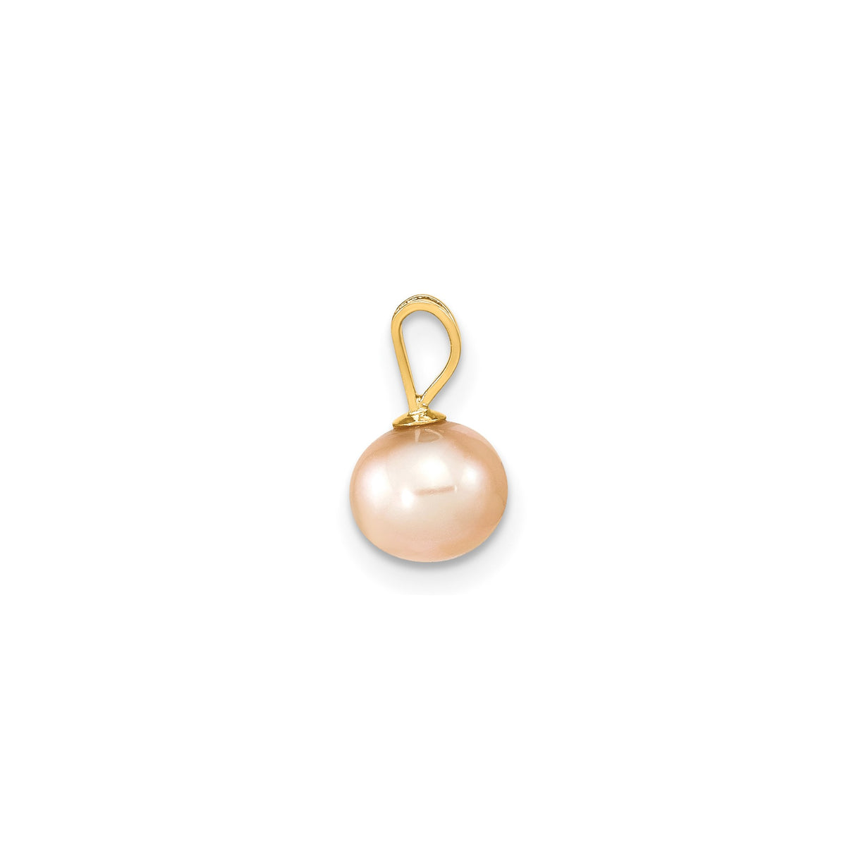 14k Yellow Gold Pendant with Round Pink Freshwater Pearl, Minimalist Drop Design