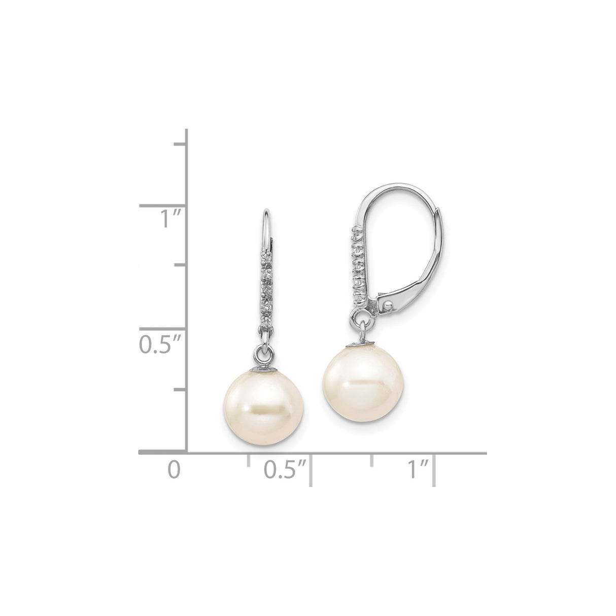 14k White Gold Drop Earrings with Cultured Pearls and Diamond Accents, Leverback Design