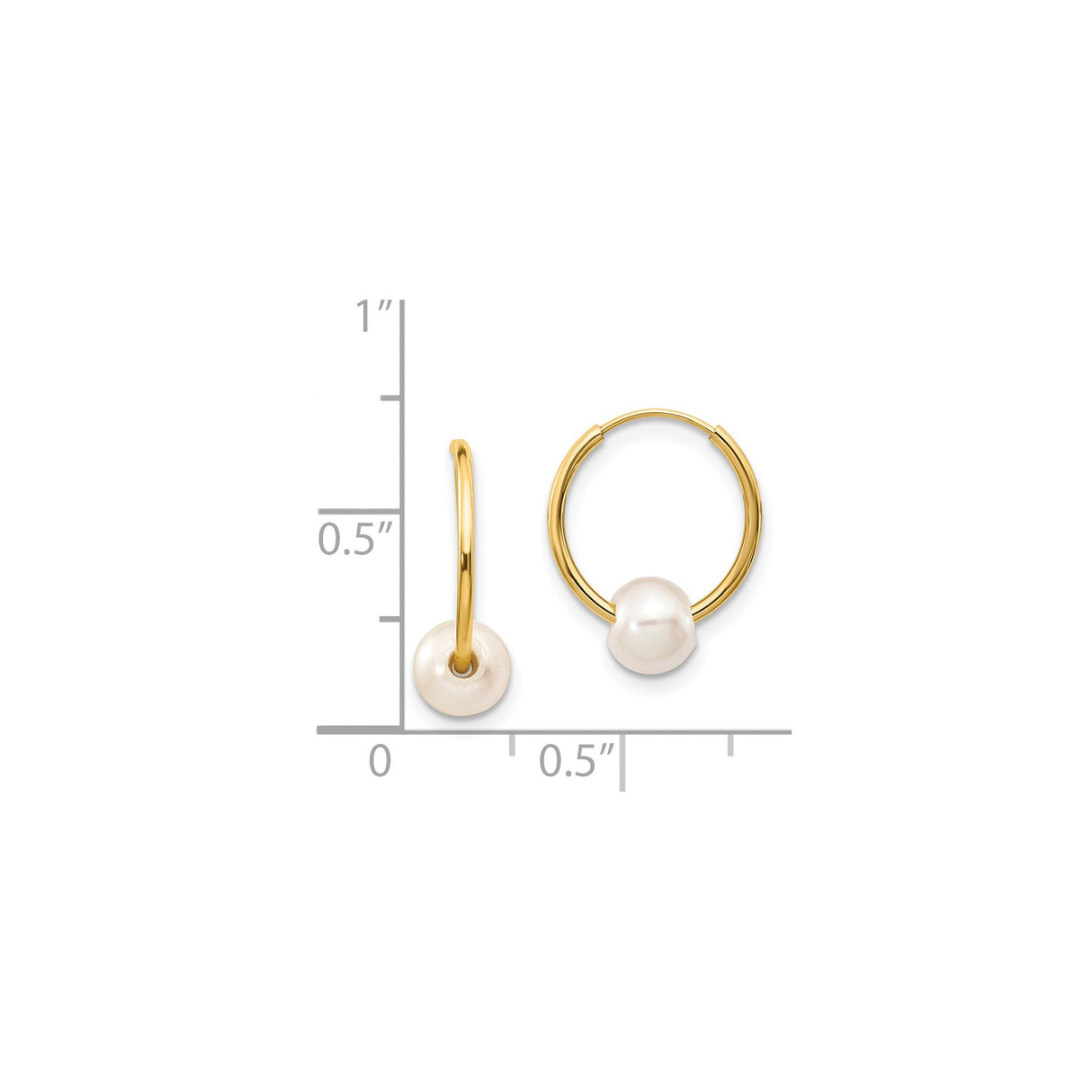 14k Yellow Gold Hoop Earrings with White Cultured Pearls, Minimalist Classic Style for Women