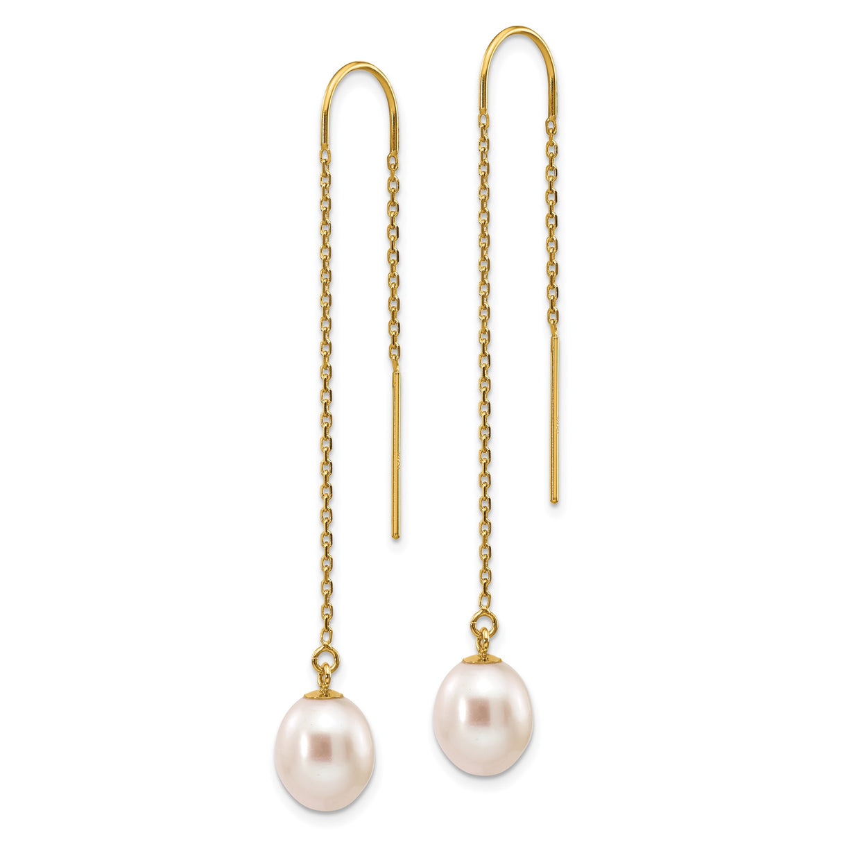 14k Yellow Gold Threader Earrings with Freshwater Pearl Drops, Minimalist Dangle Style