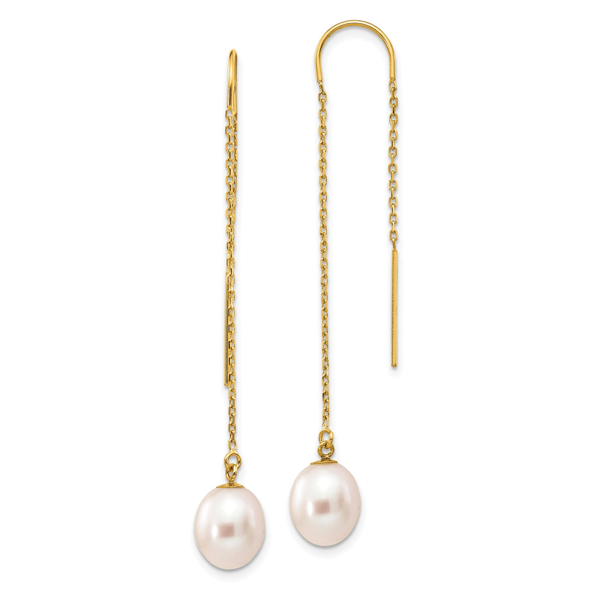 14k Yellow Gold Threader Earrings with Freshwater Pearl Drops, Minimalist Dangle Style