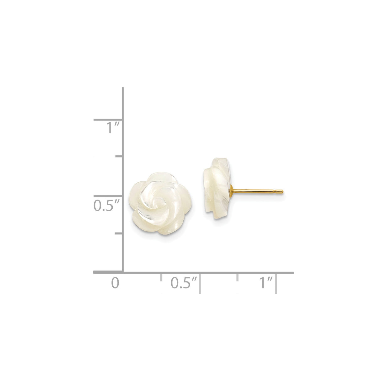 14k Yellow Gold Stud Earrings with Carved Mother-of-Pearl Roses, Floral Design for Women