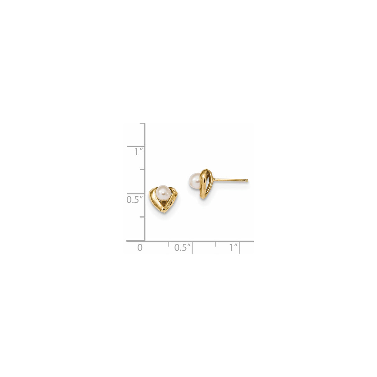 14k Yellow Gold Heart Stud Earrings with White Pearl Center, Open Heart Design