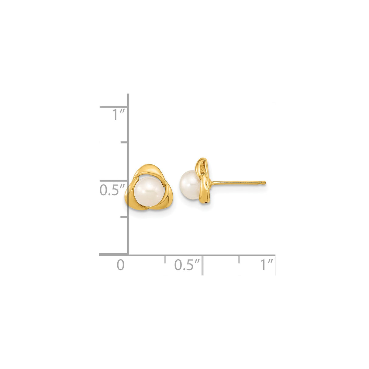 14k Yellow Gold Trinity Knot Stud Earrings with White Freshwater Cultured Pearl