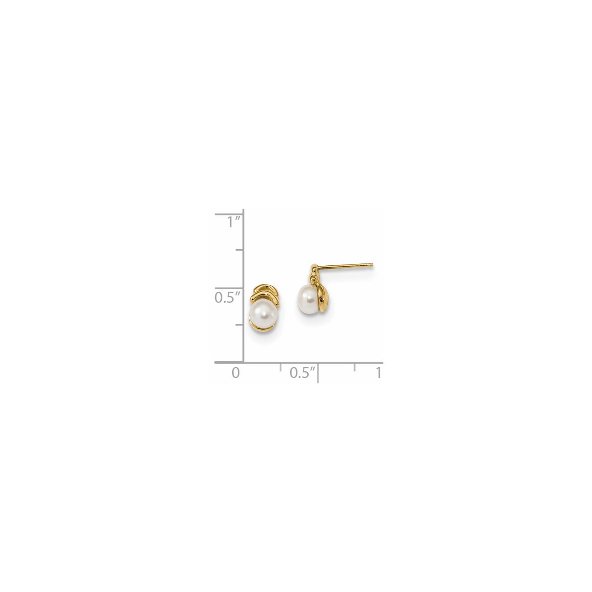14k Yellow Gold Stud Earrings with White Cultured Pearls, Abstract Wrap Design