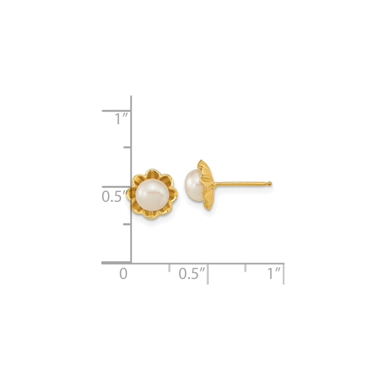 14k Yellow Gold Pearl Flower Stud Earrings with Cultured White Pearl Center