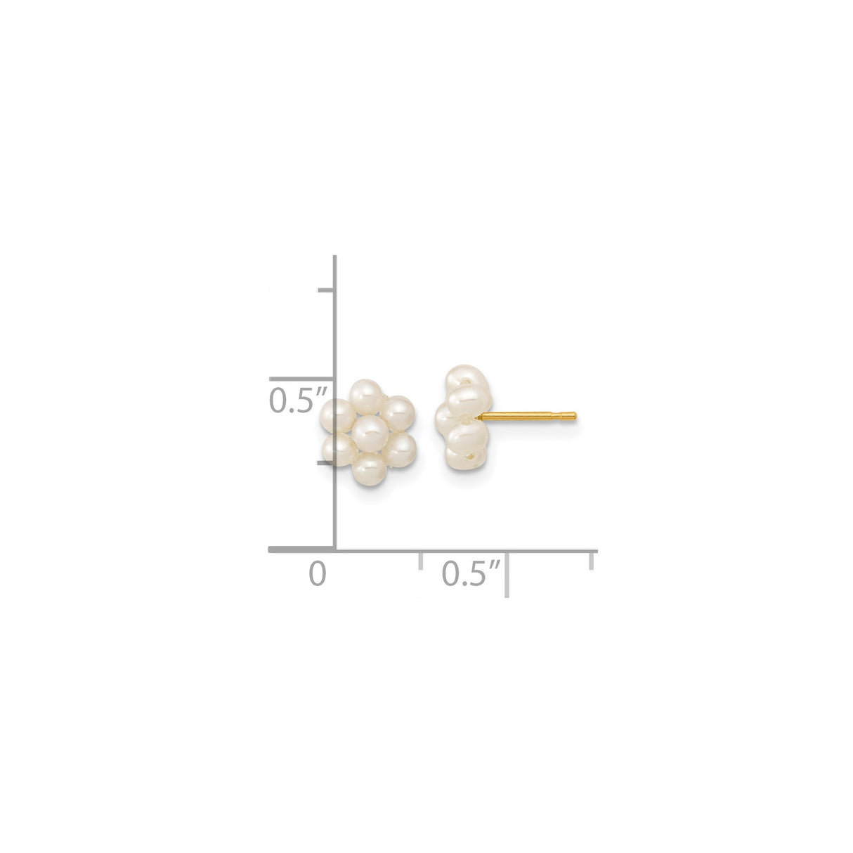 14k Yellow Gold Stud Earrings with White Cultured Pearls in Floral Cluster Design