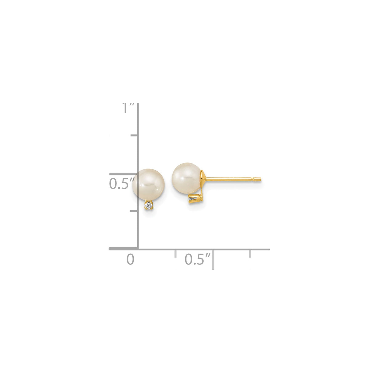 14k Yellow Gold Stud Earrings with Round White Pearls and Cubic Zirconia Accents
