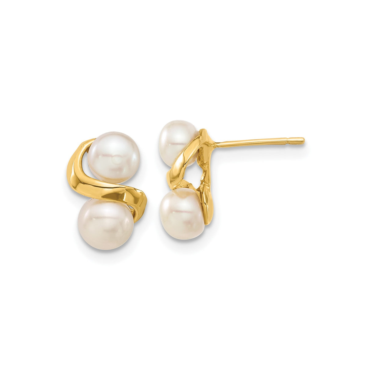 5-6mm Button FWC Pearl Earrings Charm Pendant in Real 14k Yellow Gold