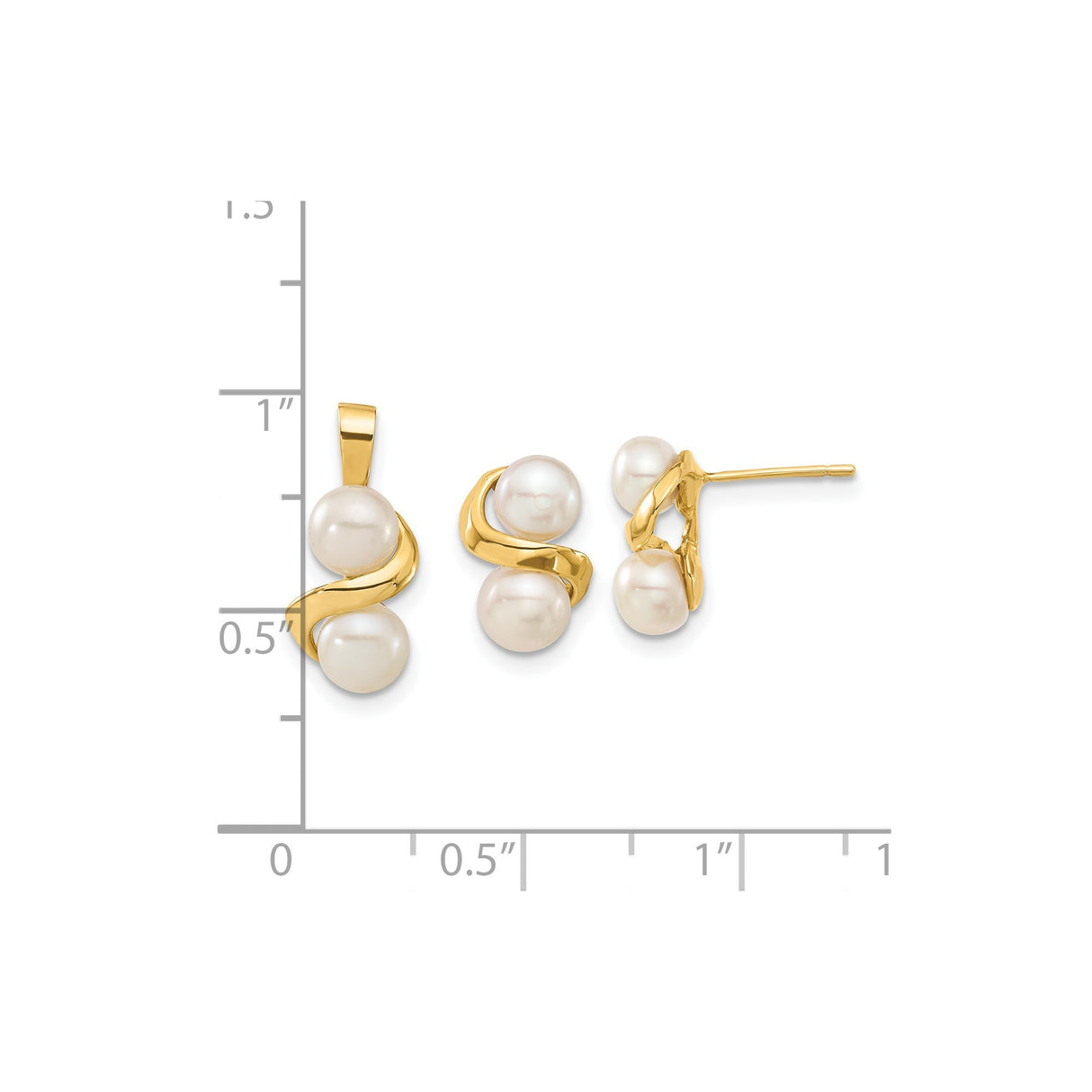 5-6mm Button FWC Pearl Earrings Charm Pendant in Real 14k Yellow Gold