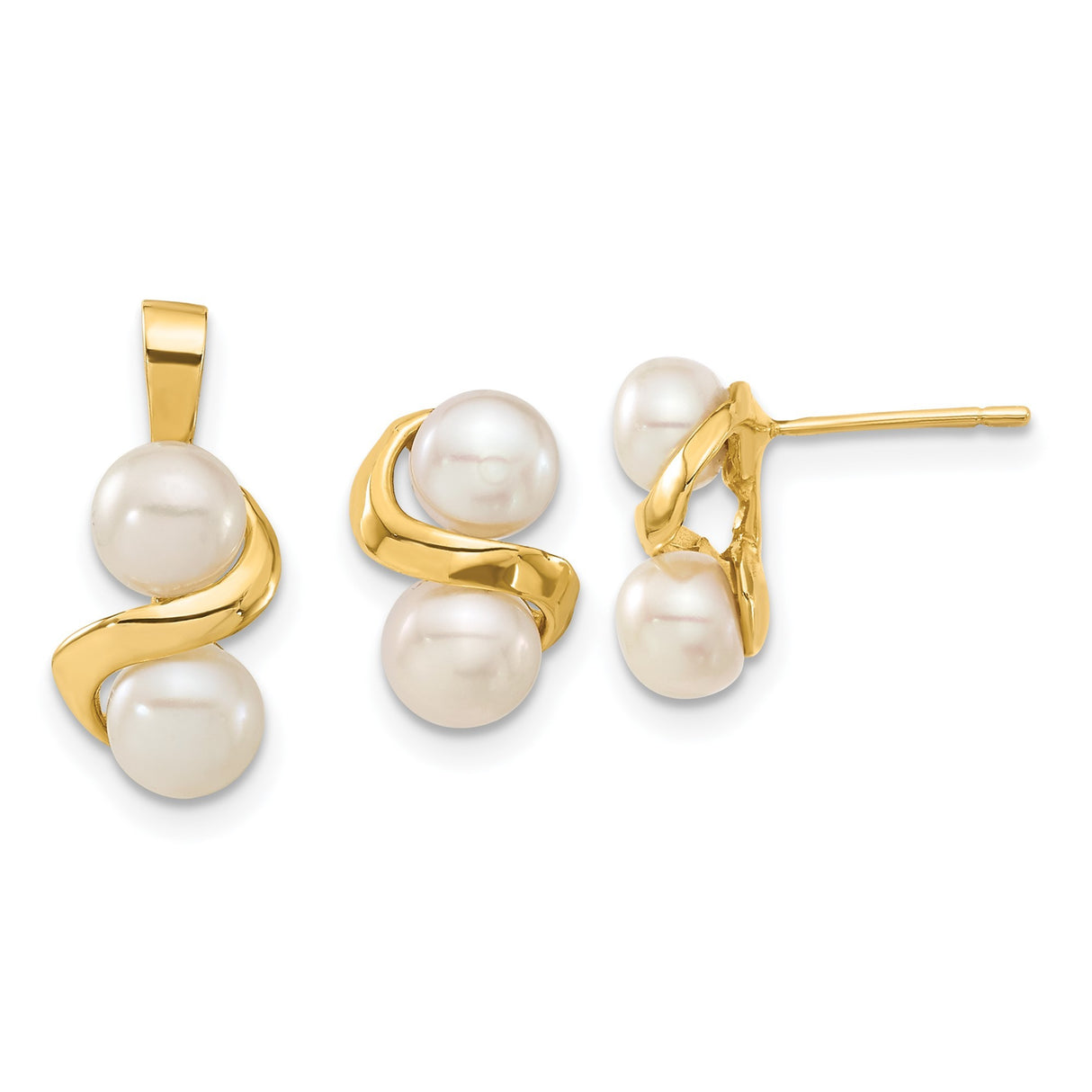 5-6mm Button FWC Pearl Earrings Charm Pendant in Real 14k Yellow Gold