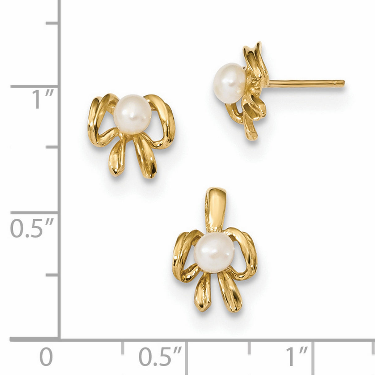 Kids 4-5mm FWC Pearl Earrings Charm Pendant in Real 14k Yellow Gold