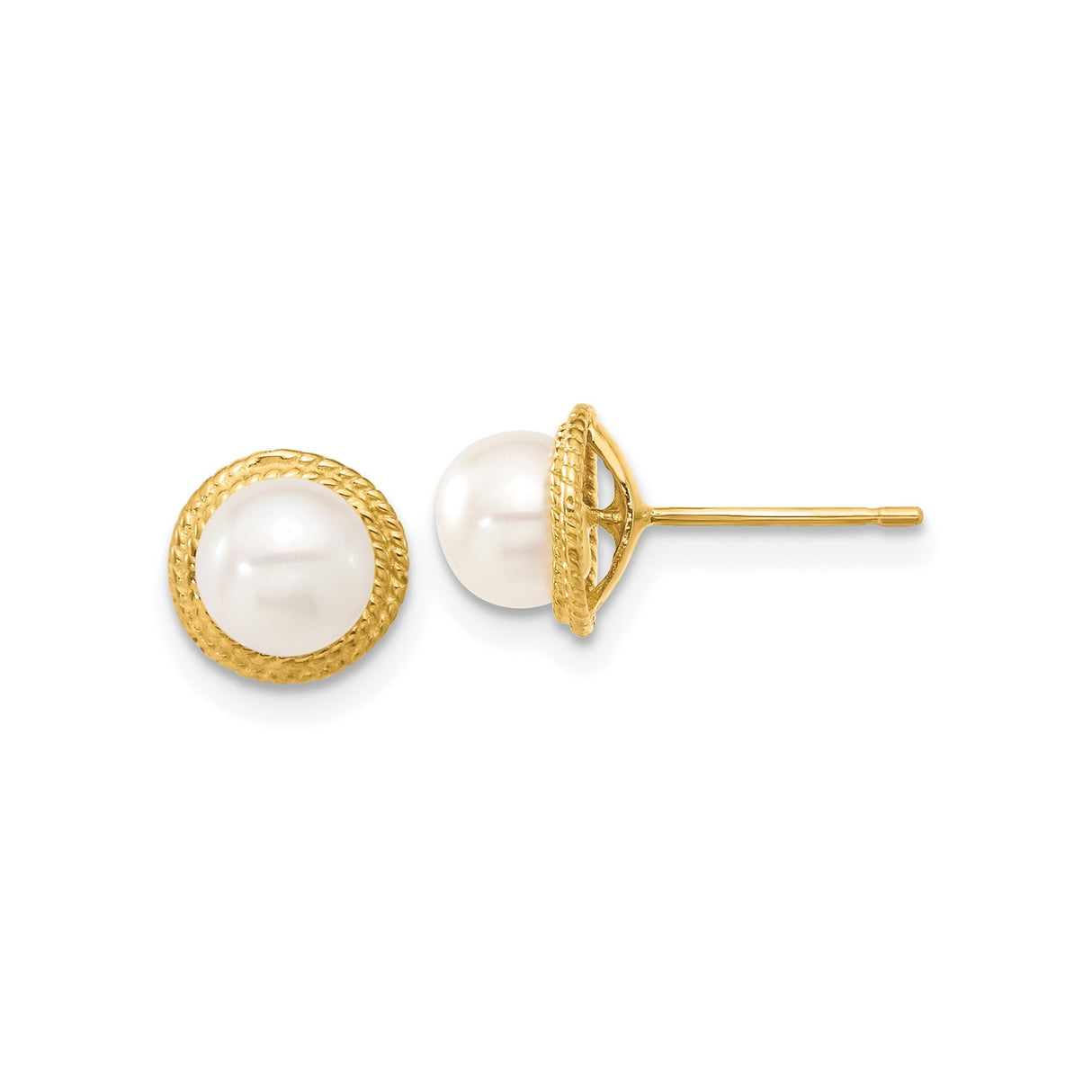 5-6mm Button FWC Pearl Earrings Charm Pendant in Real 14k Yellow Gold