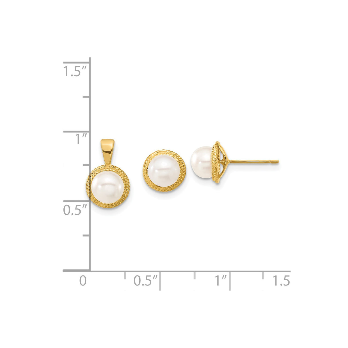 5-6mm Button FWC Pearl Earrings Charm Pendant in Real 14k Yellow Gold