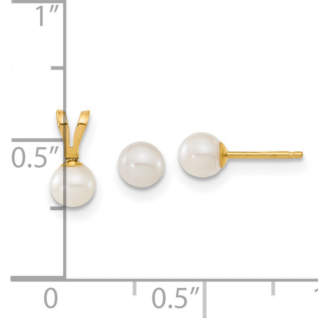 Kids 4-5mm FWC Pearl Earrings Charm Pendant in Real 14k Yellow Gold