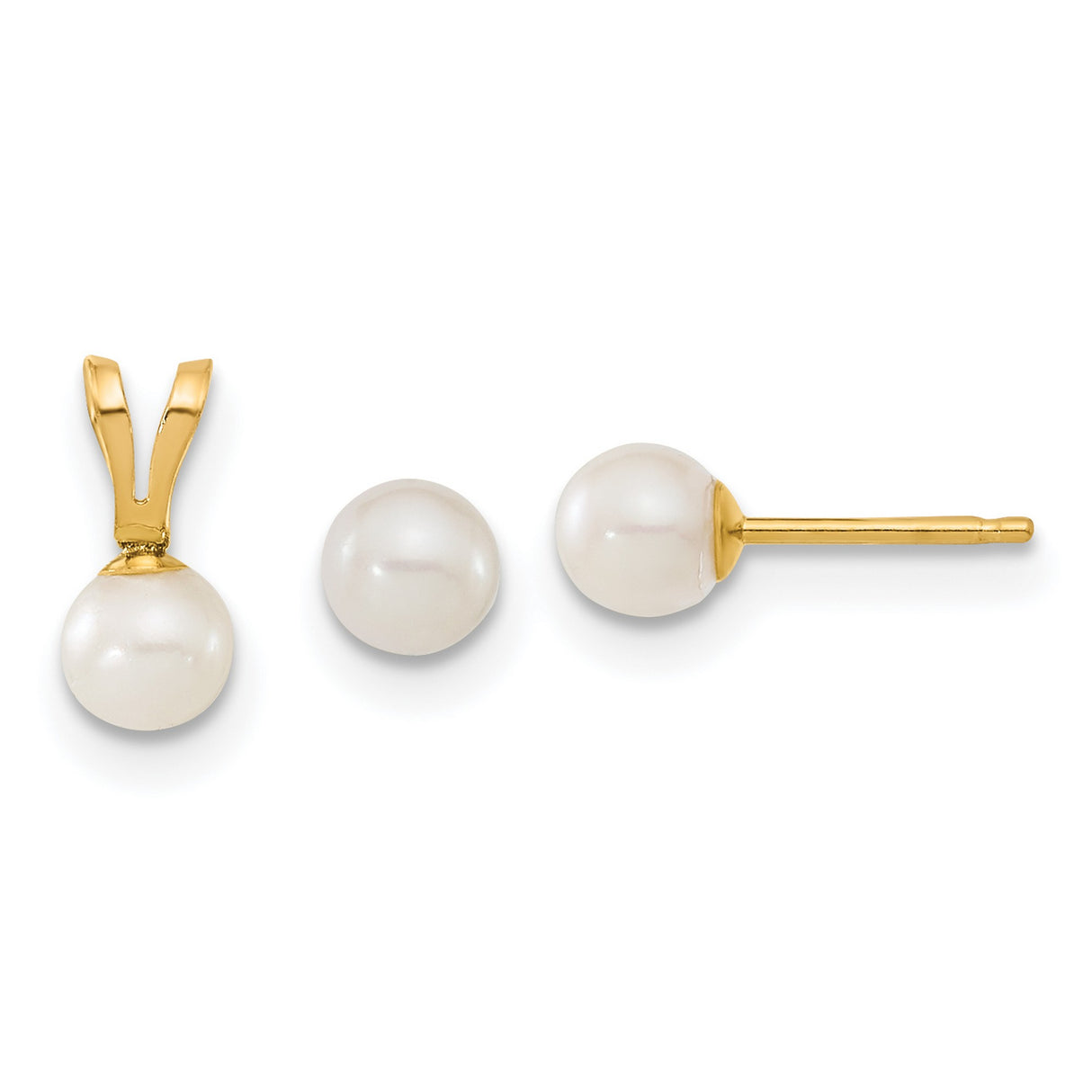 Kids 4-5mm FWC Pearl Earrings Charm Pendant in Real 14k Yellow Gold