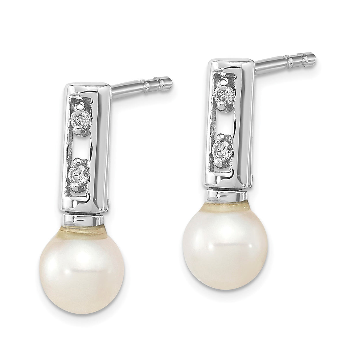 14k White Gold Stud Earrings with Cultured Pearl Drops and Diamond Accents