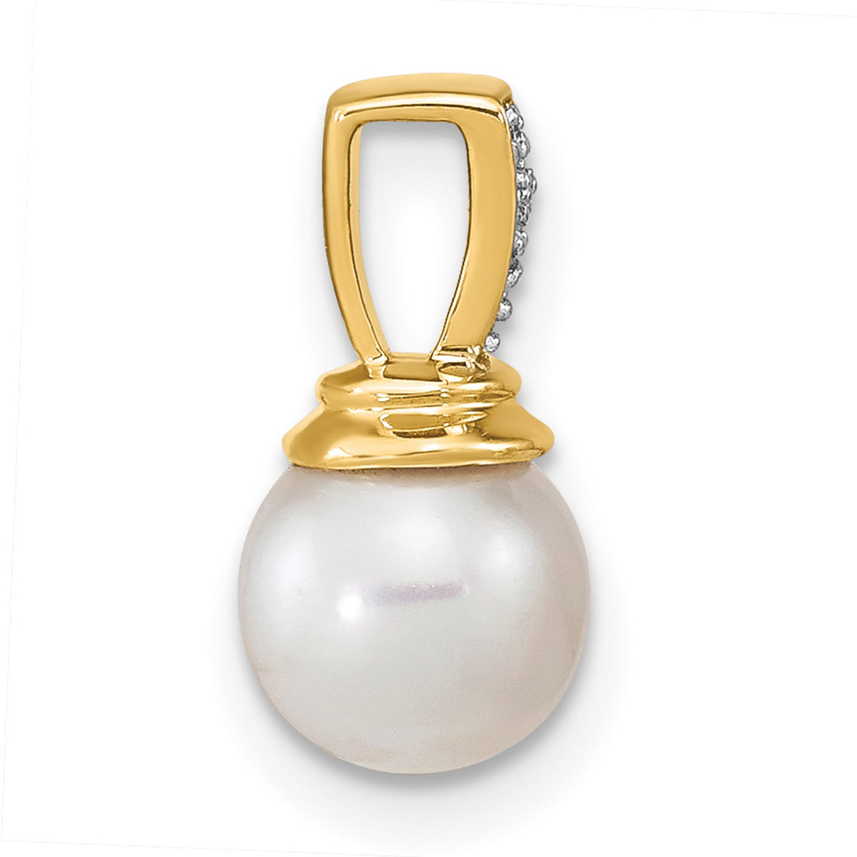14k Yellow Gold Pendant with White Cultured Pearl and Diamond Accented Bail