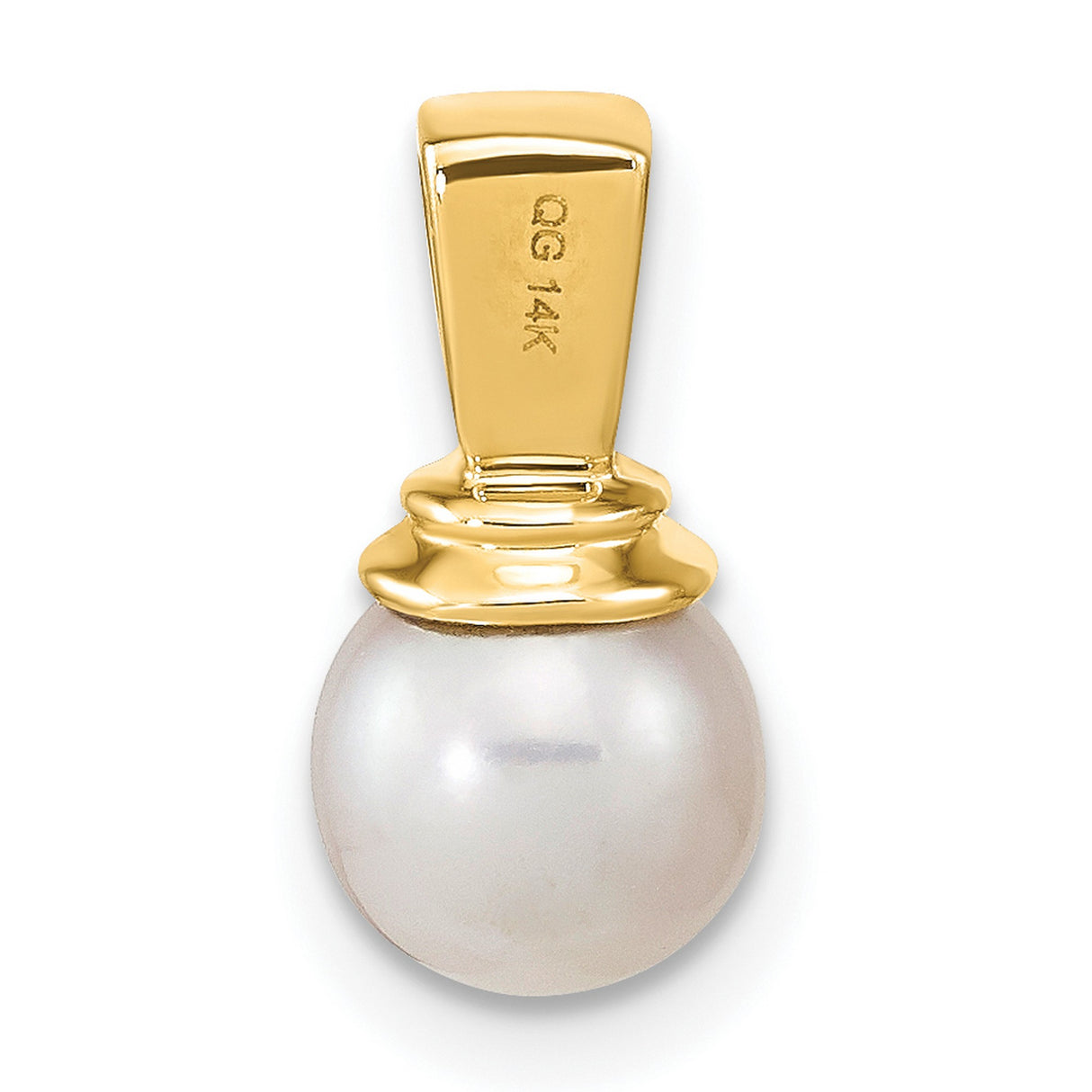 14k Yellow Gold Pendant with White Cultured Pearl and Diamond Accented Bail