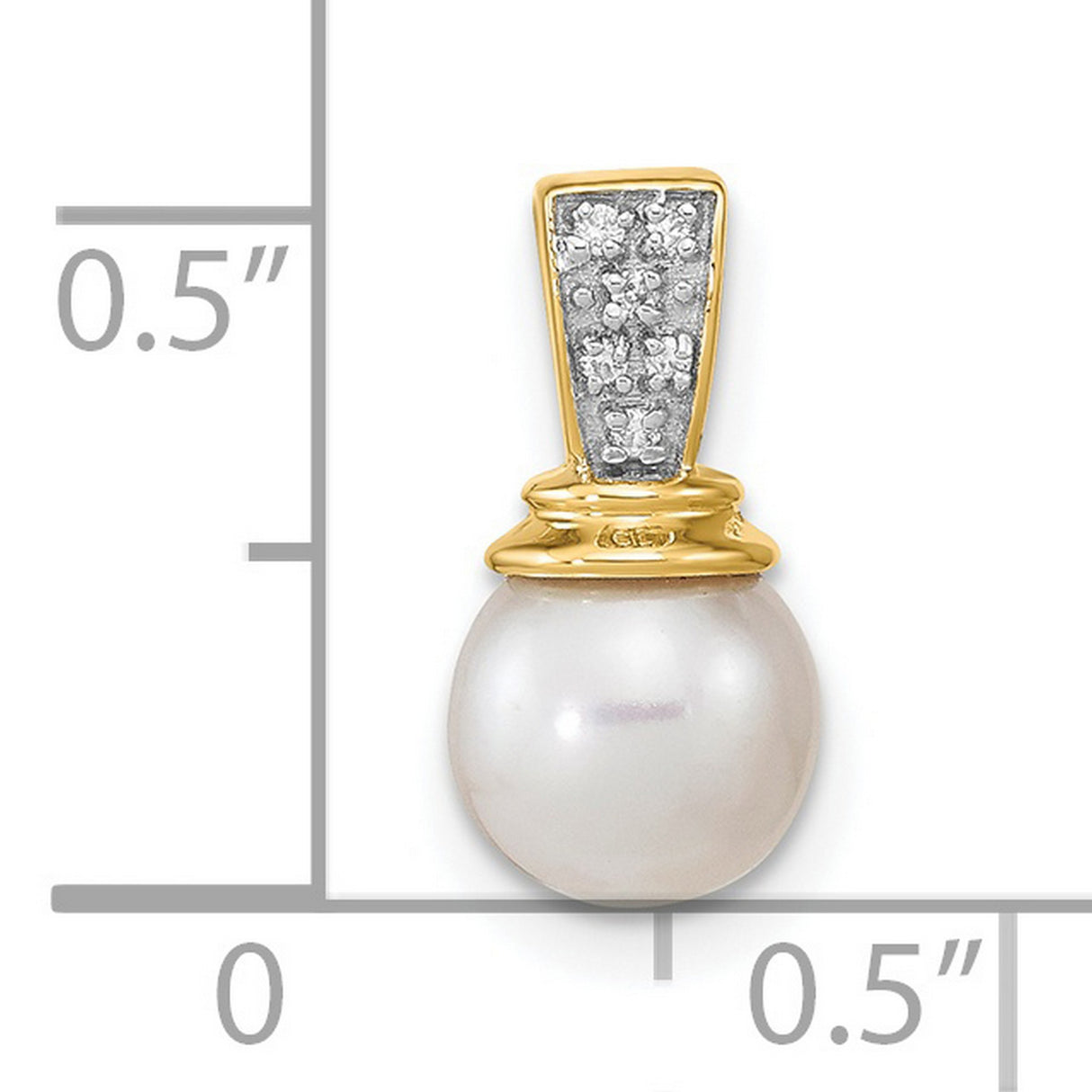 14k Yellow Gold Pendant with White Cultured Pearl and Diamond Accented Bail