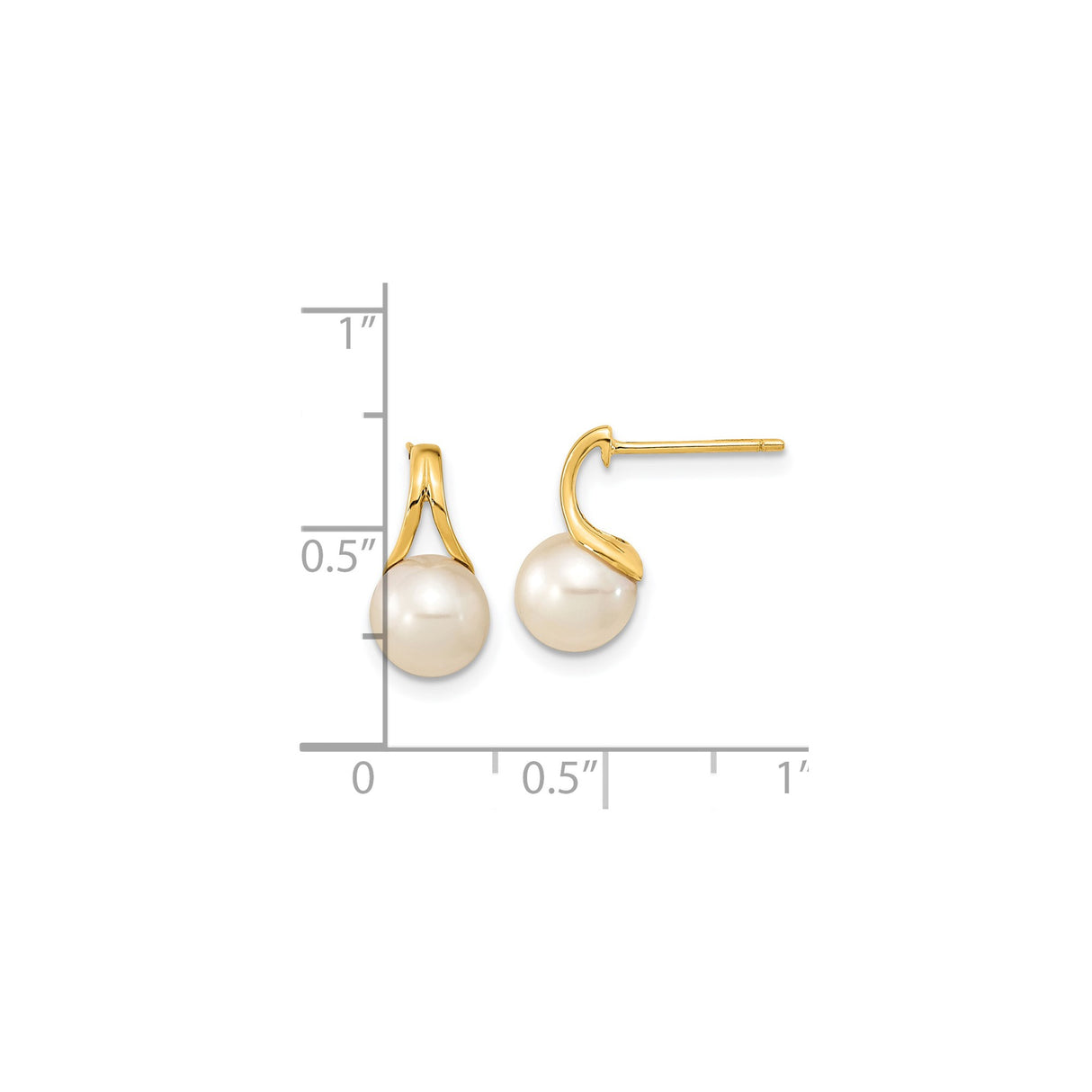 14k Yellow Gold Pearl Stud Earrings with Twisted Design, Round White Cultured Pearls