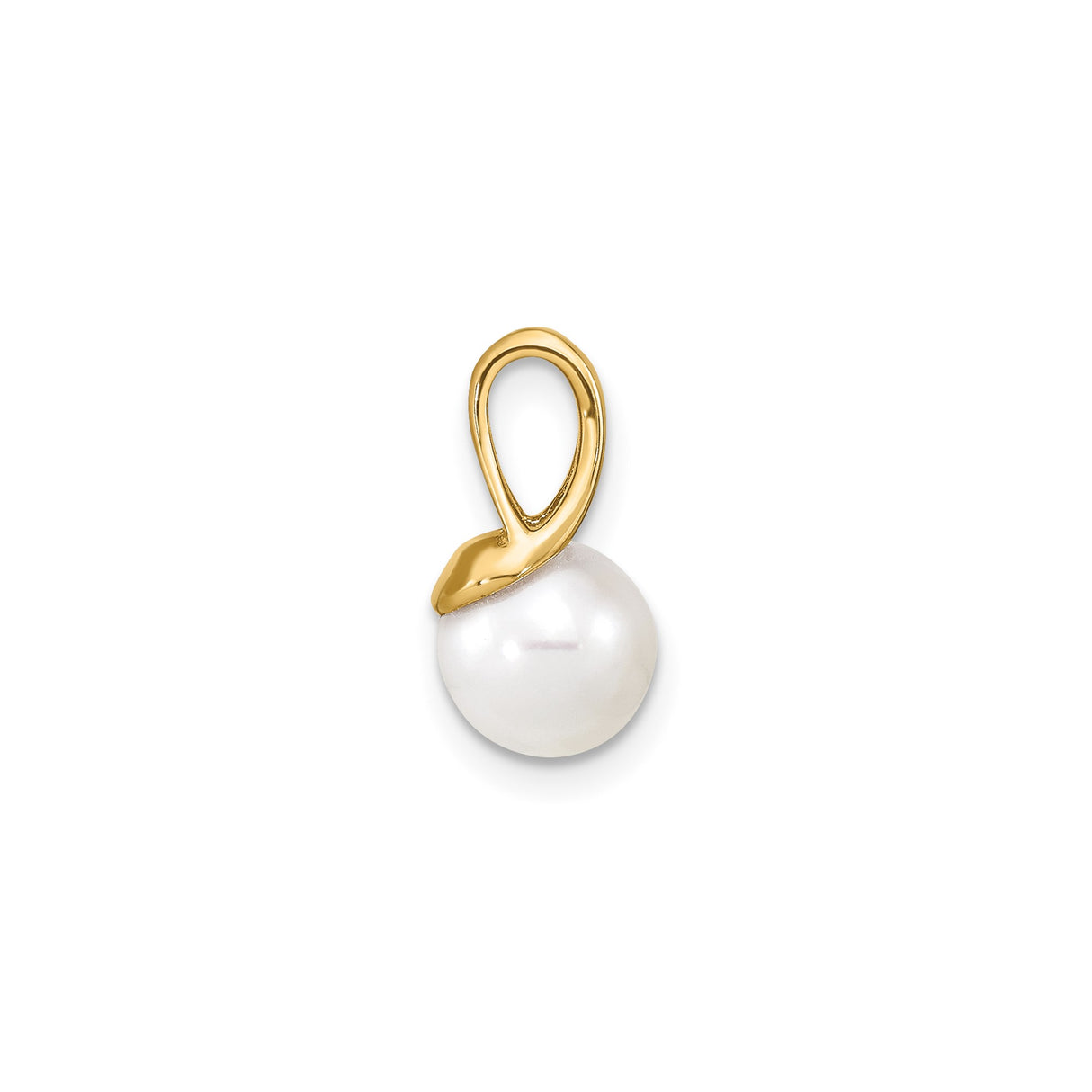 14k Yellow Gold Pearl Pendant with Round Cultured White Pearl, Sleek Modern Design for Women