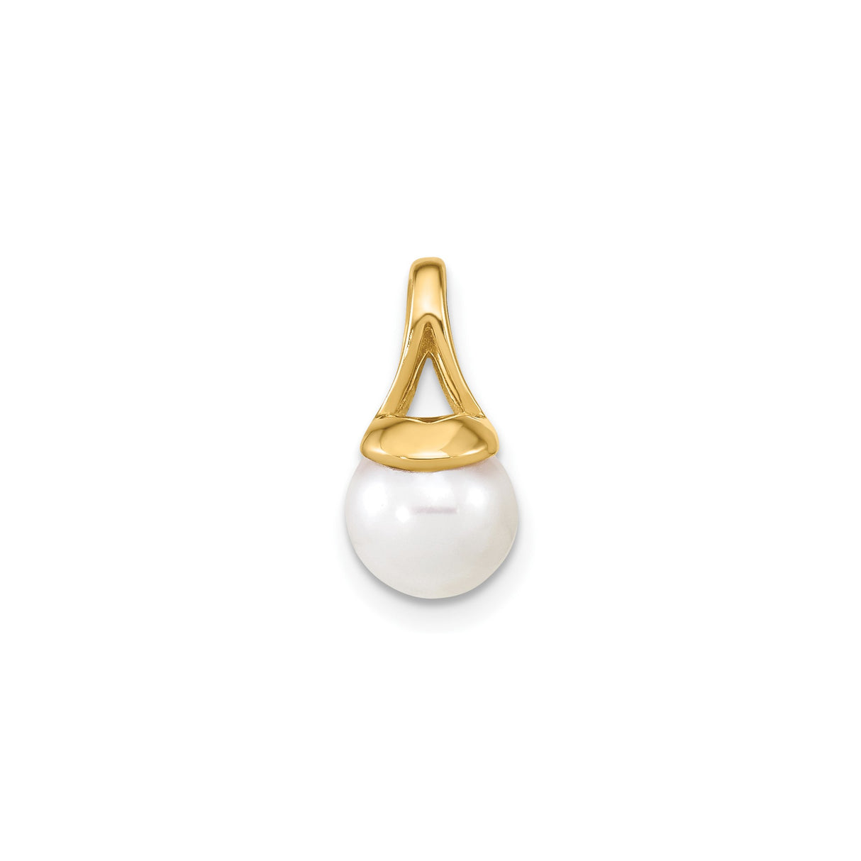 14k Yellow Gold Pearl Pendant with Round Cultured White Pearl, Sleek Modern Design for Women