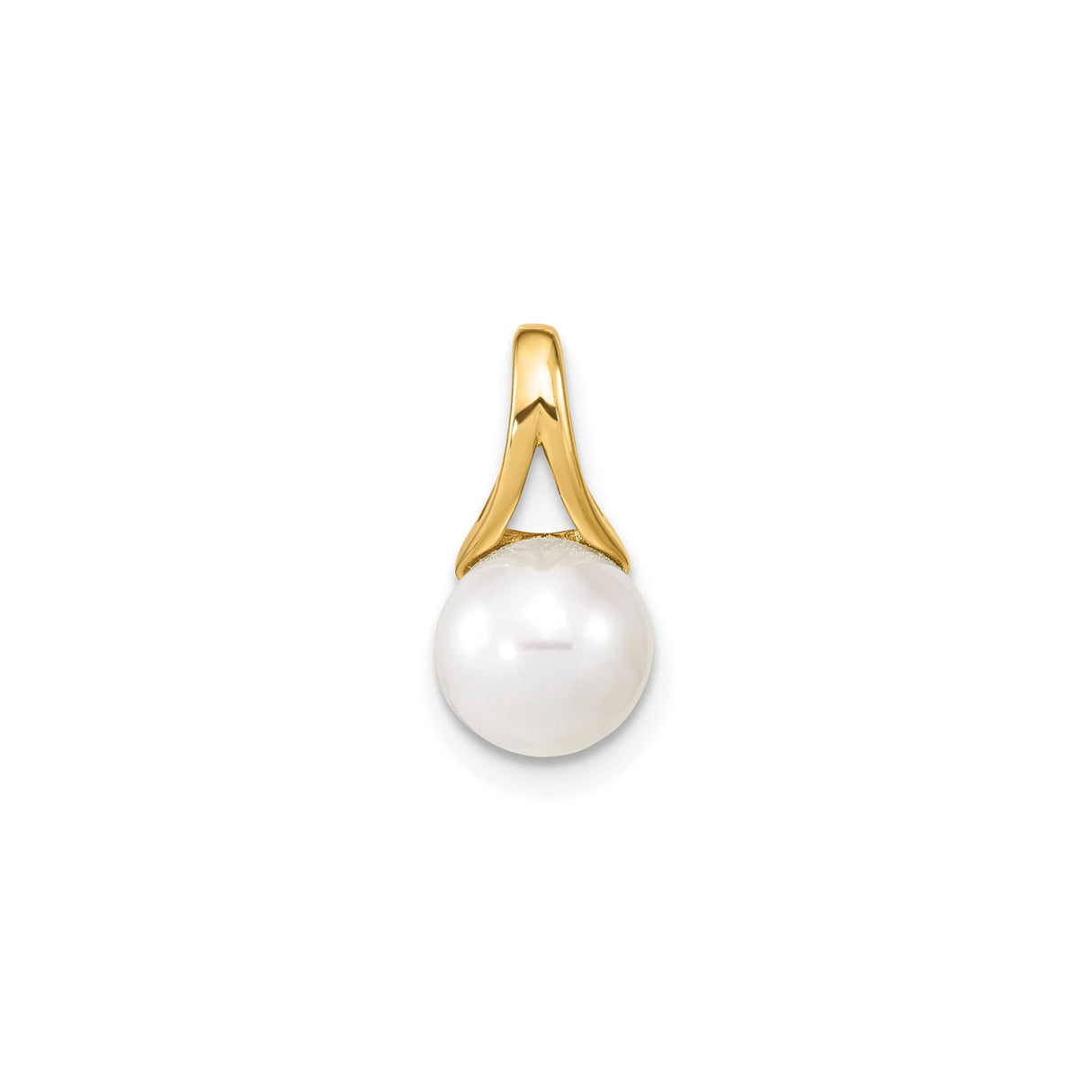 14k Yellow Gold Pearl Pendant with Round Cultured White Pearl, Sleek Modern Design for Women