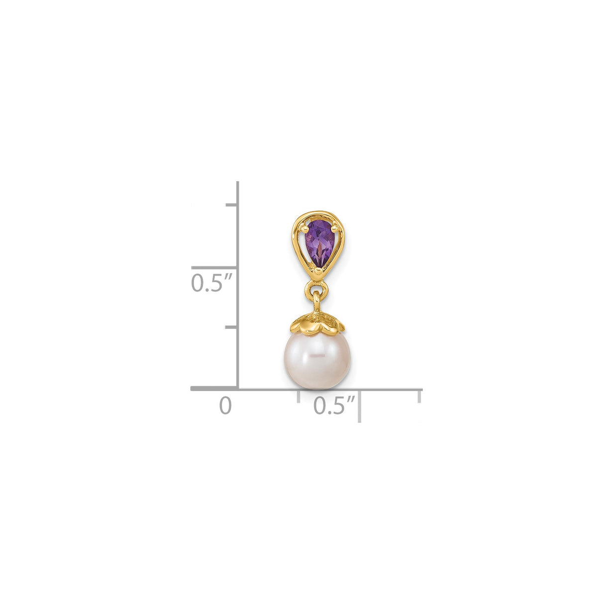 14k Yellow Gold Pendant with Amethyst and White Pearl Drop, Floral Detail