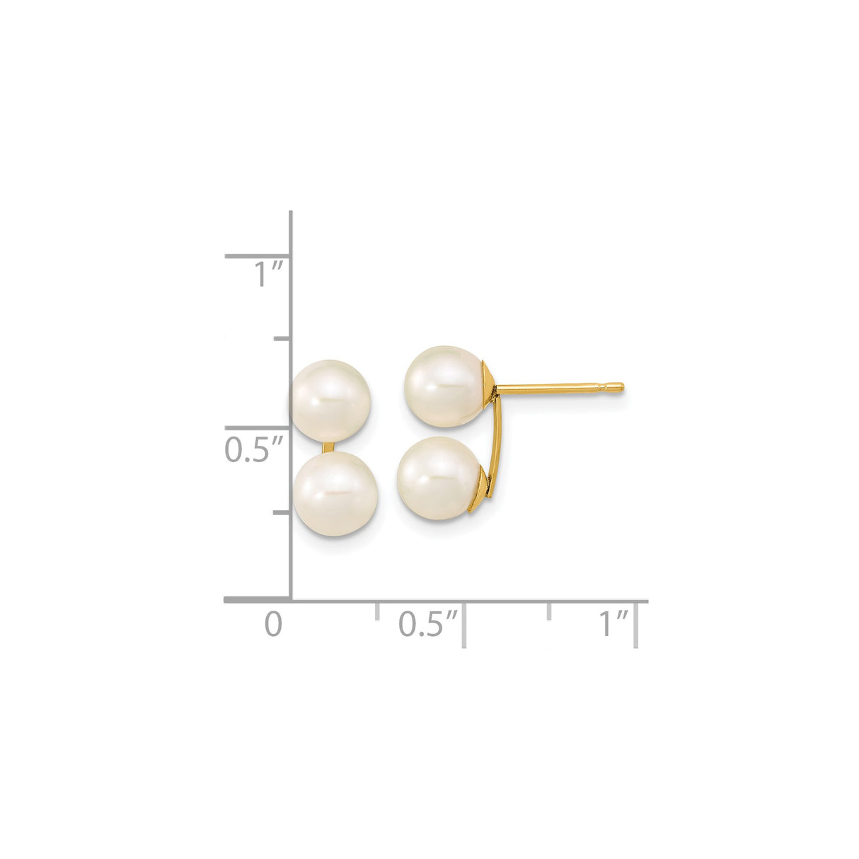 14k Yellow Gold Double Pearl Stud Earrings, Front Back Design, Classic Style for Women