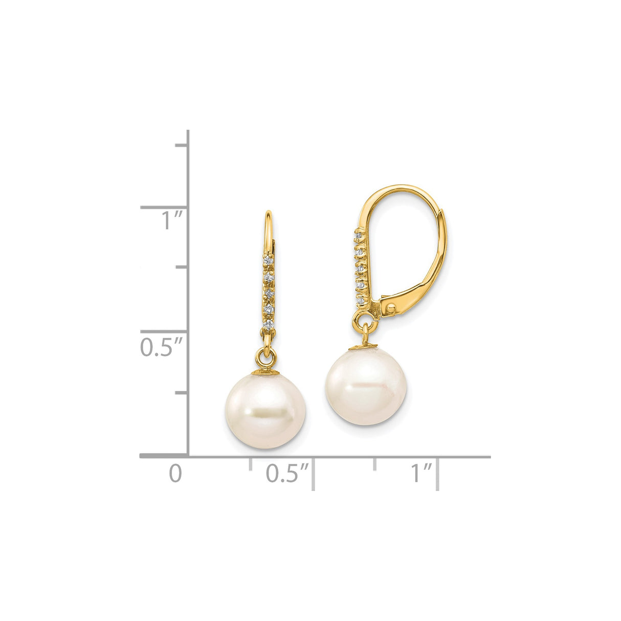 14k Yellow Gold Drop Earrings with White Cultured Pearls and Diamond Accents