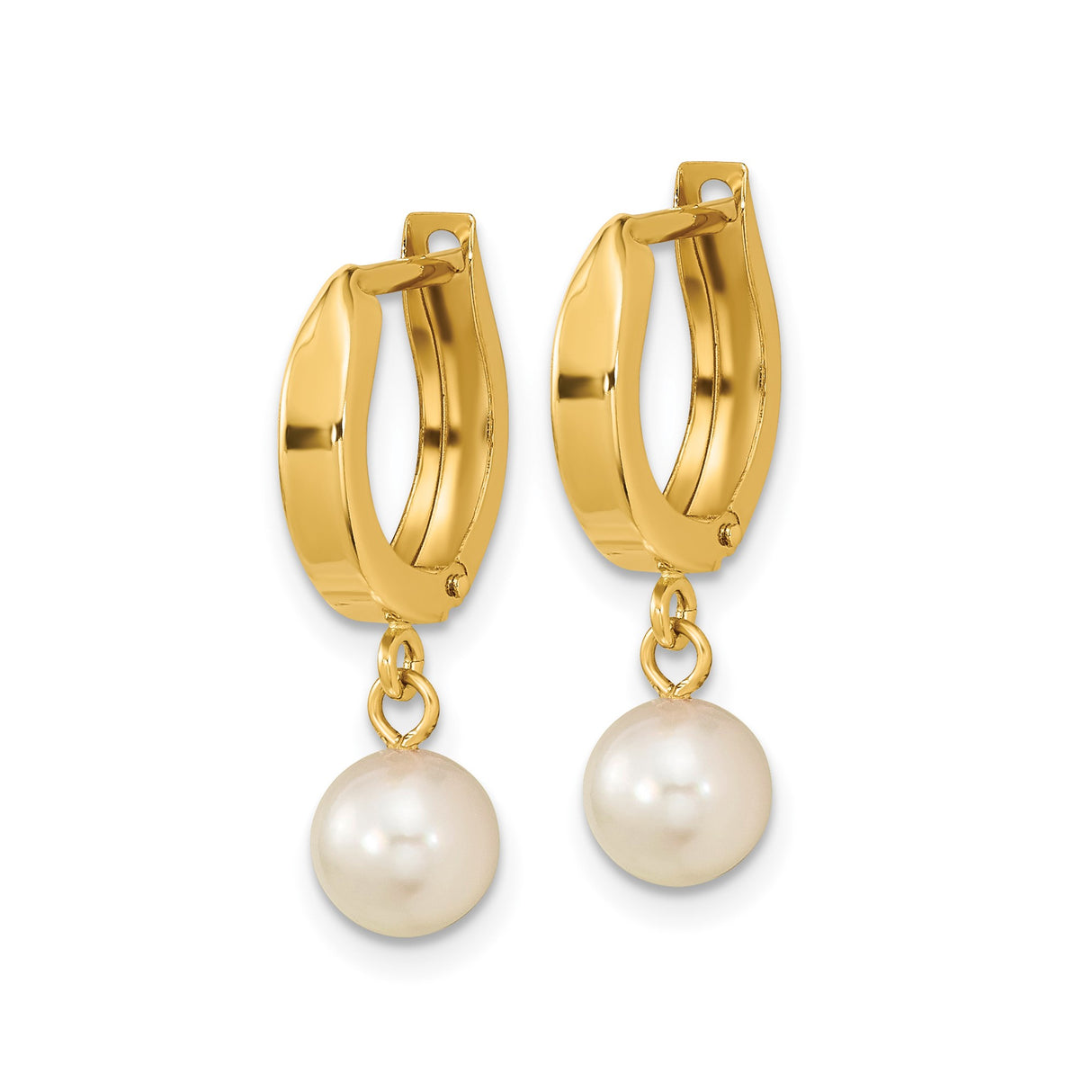 14k Yellow Gold Hoop Earrings with White Akoya Pearl Drops, Classic Bridal Jewelry