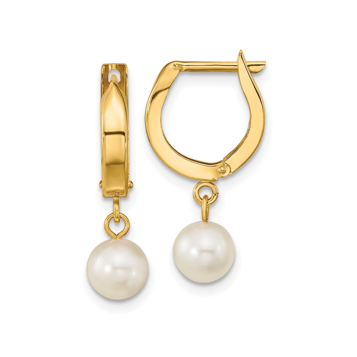 14k Yellow Gold Hoop Earrings with White Akoya Pearl Drops, Classic Bridal Jewelry